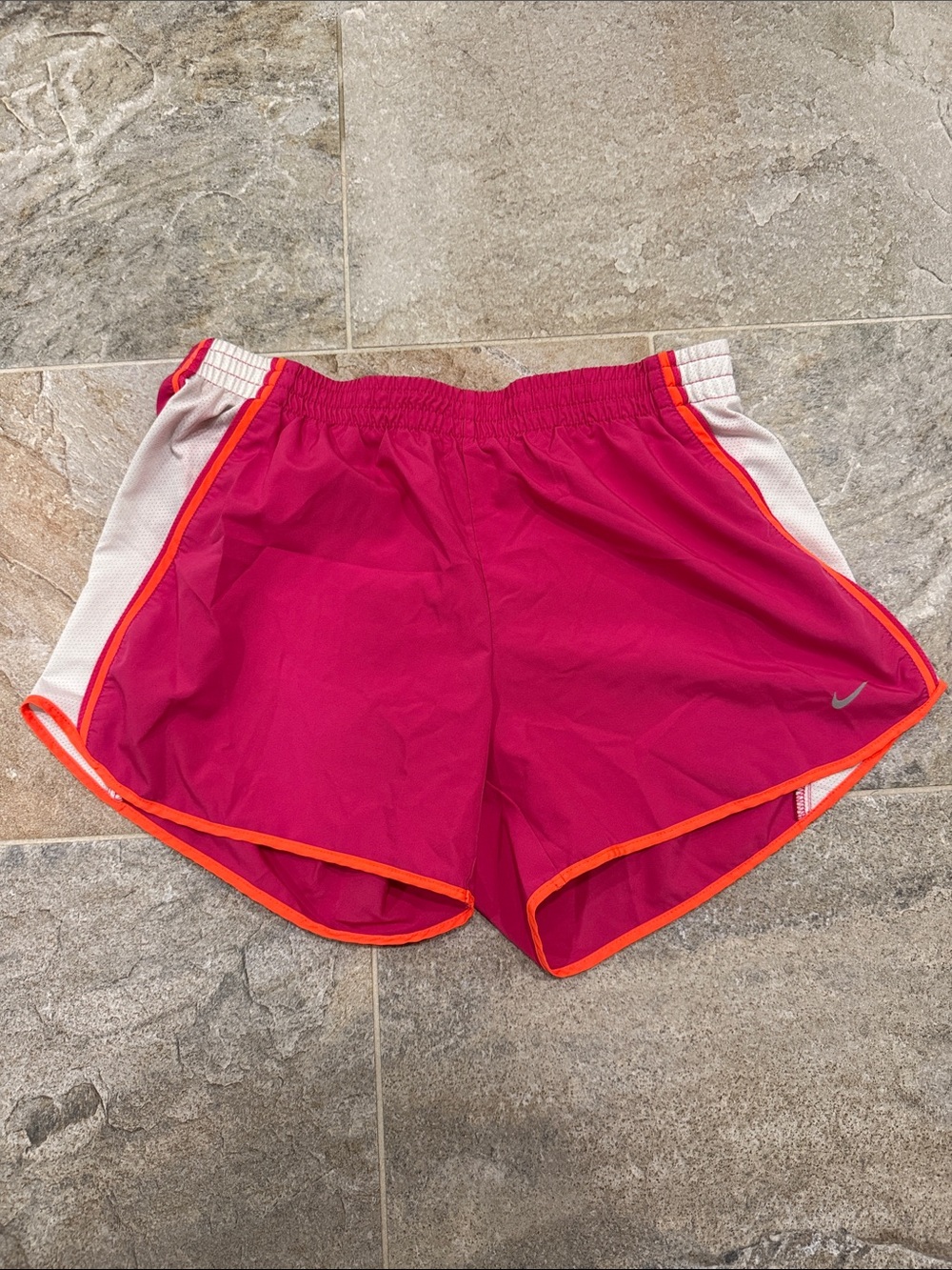 Nike Women's Hot Pink Dri-Fit Shorts with Orange Trim